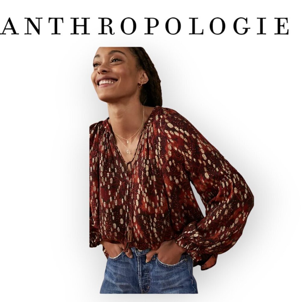 Anthropologie Love The Label Jane Peasant Blouse Oversized Boho XSP Viscose